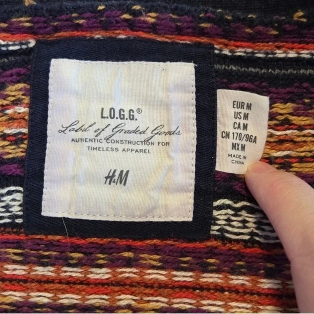 H&M LOGG Fair Isle Boho Knit Button Cardigan Medium
